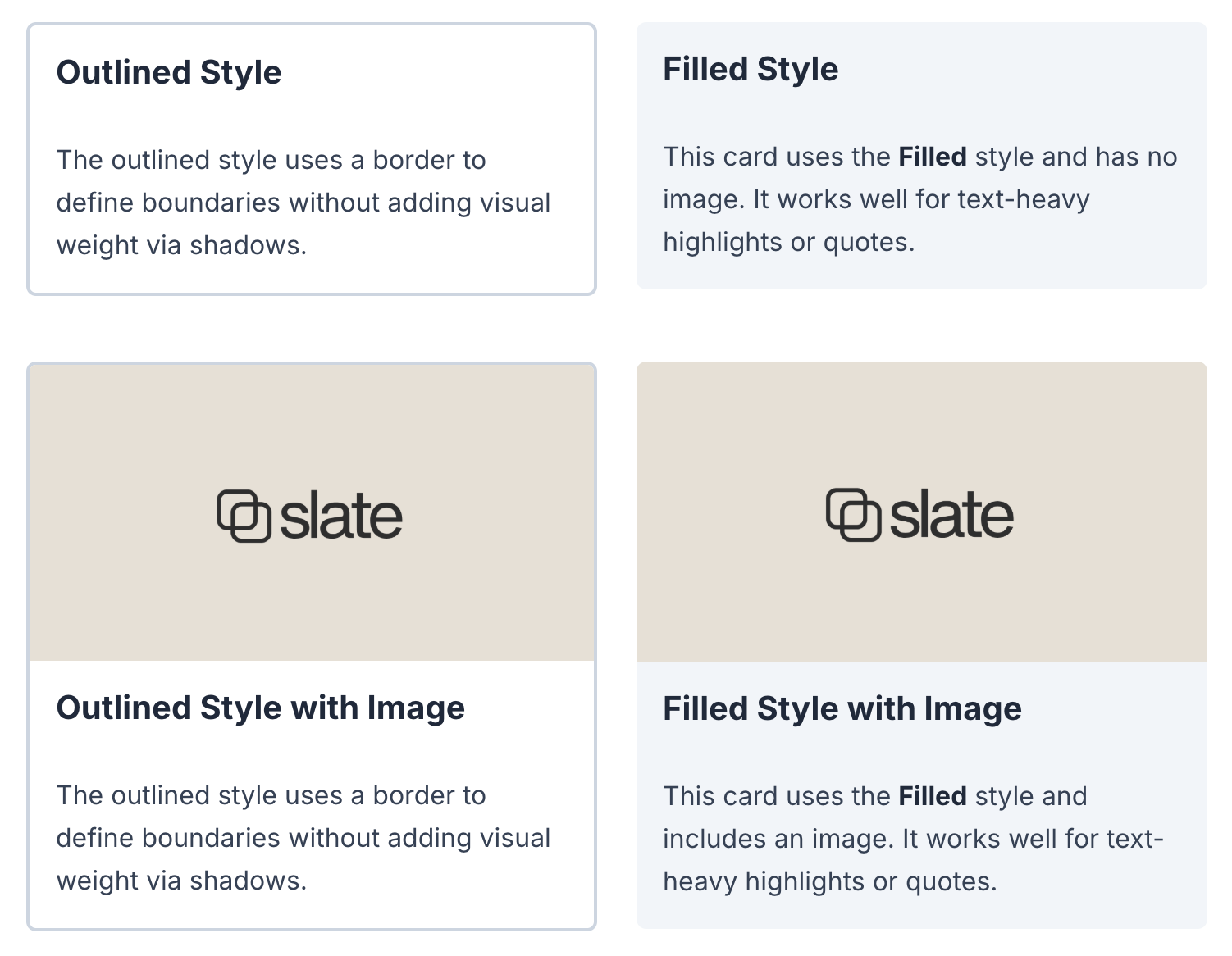 A content card showing an image at the top, title, subtitle, and descriptive text below
