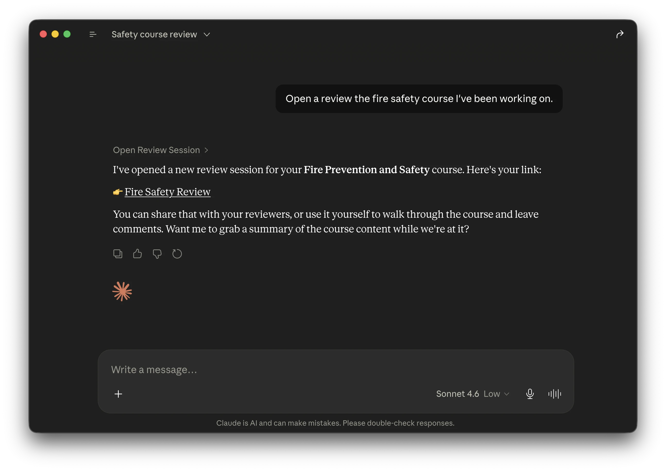 Claude returns a shareable Slate review link after opening a review session via MCP
