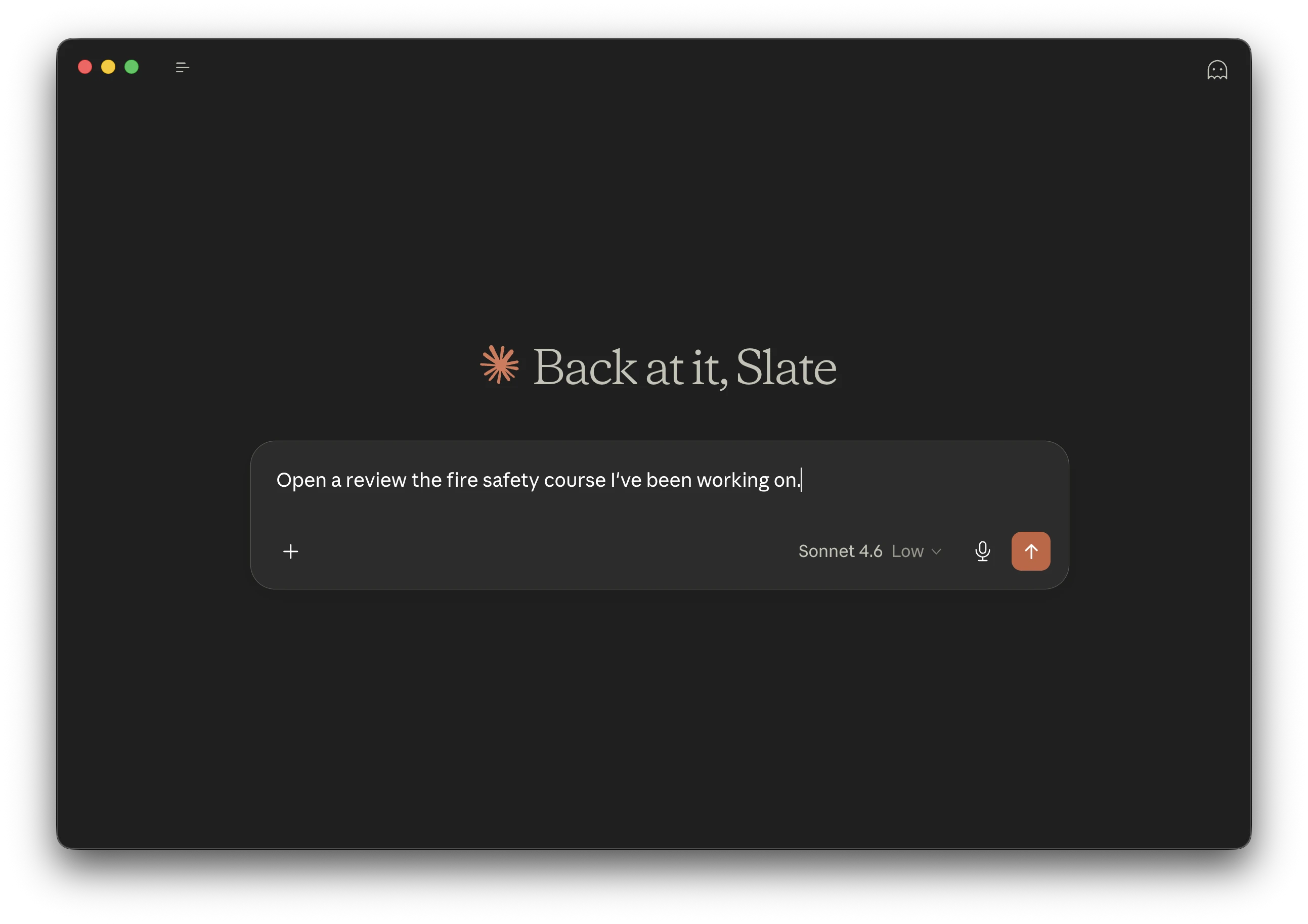 Asking Claude to open a review for a fire safety course built in Slate, through MCP