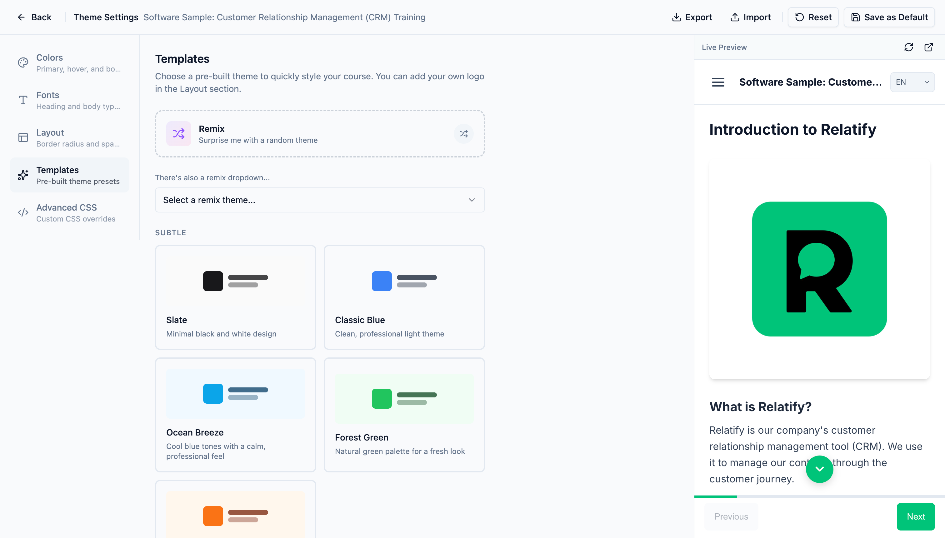 Course theming options