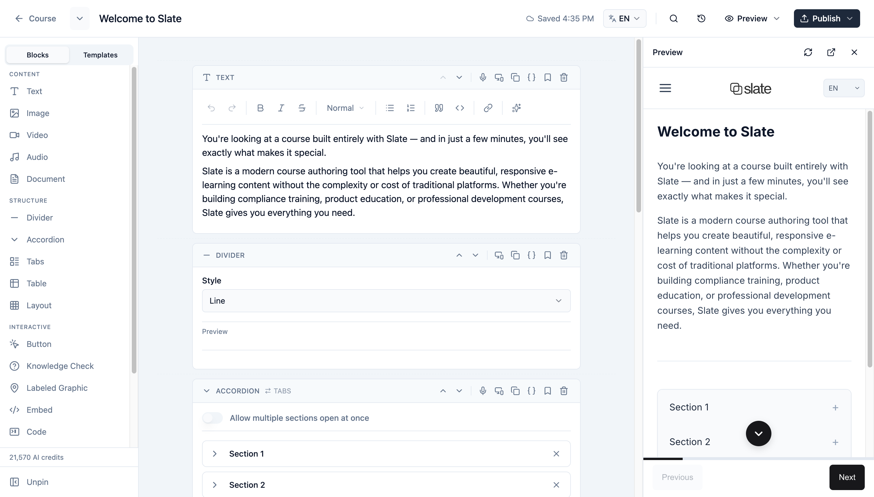 Lesson editor interface