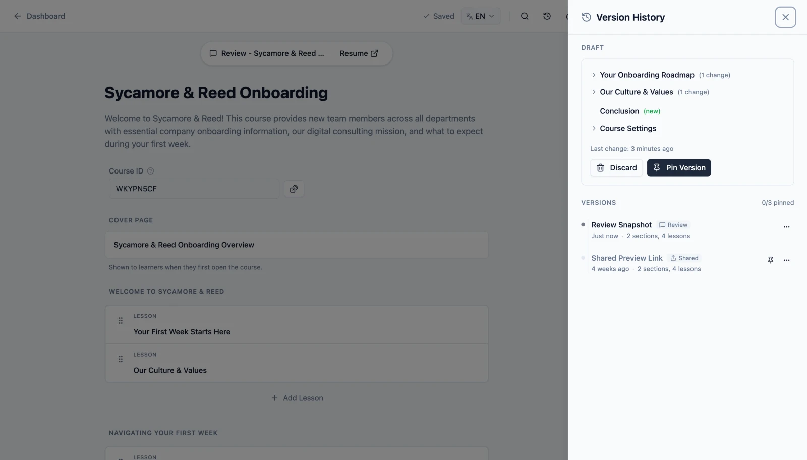 Version control with history and restore