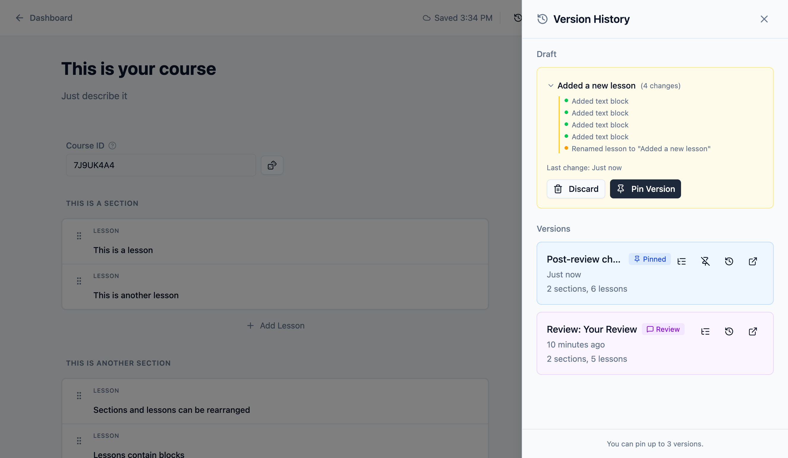 Version control with history and restore